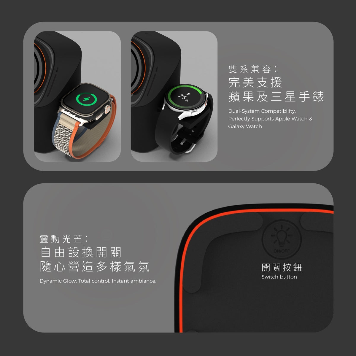 Vinnic 銀戰士電池 - 【31WSCG8-BK】OWL PEAK 3 磁吸無線充電座 | Qi2.2 25W 快充、支援 Apple/Samsung 雙系統手錶 (黑色)