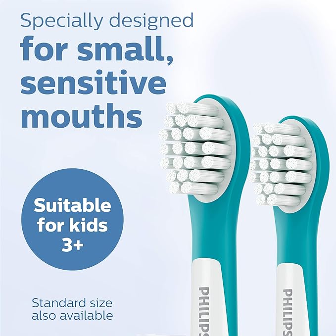Philips 飛利浦 - 【2支裝】Sonicare 兒童專用 牙刷 原裝刷頭 HX6032/94,適合 3 歲以上 藍綠色