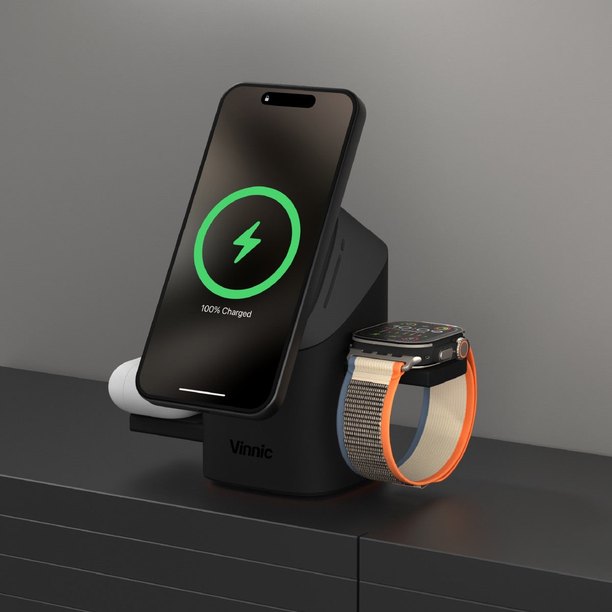 Vinnic 銀戰士電池 - 【31WSCG8-BK】OWL PEAK 3 磁吸無線充電座 | Qi2.2 25W 快充、支援 Apple/Samsung 雙系統手錶 (黑色)