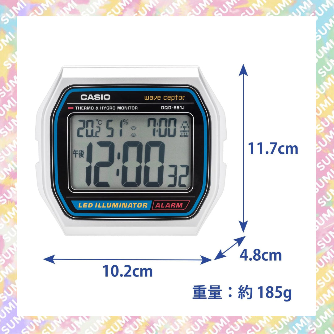 Casio - DQD-851J-8JF 經典A158款式坐枱鬧鐘連濕度溫度計