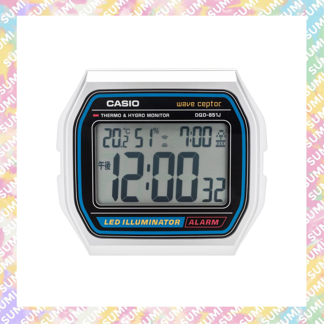Casio - DQD-851J-8JF 經典A158款式坐枱鬧鐘連濕度溫度計