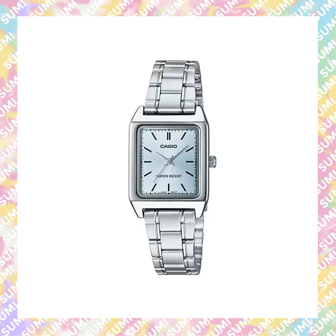 Casio - LTP-V007D-2E 22mm 冰藍面 女裝鋼帶錶 小方錶