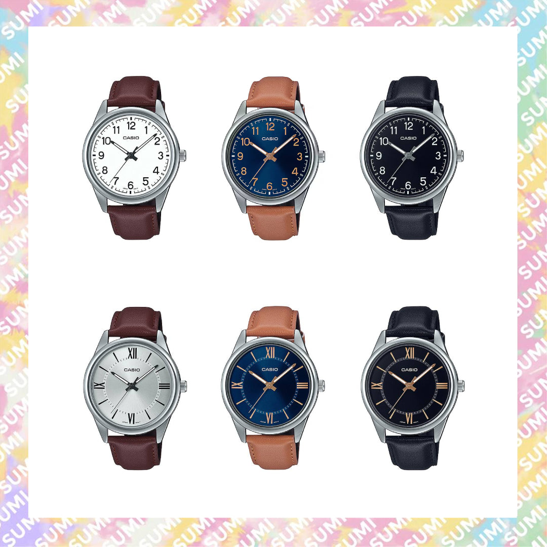 Casio - MTP-V005L-1B4/MTP-V005L-1B5/MTP-V005L-2B4/MTP-V005L-2B5/MTP-V005L-7B4/MTP-V005L-7B5 40mm 皮帶款男士石英手錶