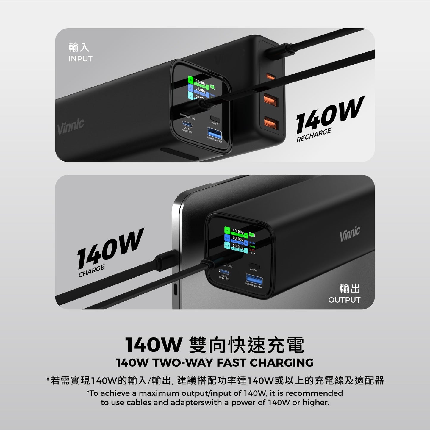 Vinnic 銀戰士電池 - 【HV140WG1-27BK】Mount Parker 2 140W PD3.1 27000mAh 行動電源 充電寶 - 為筆記型電腦和手機快速充電(可攜帶上飛機)