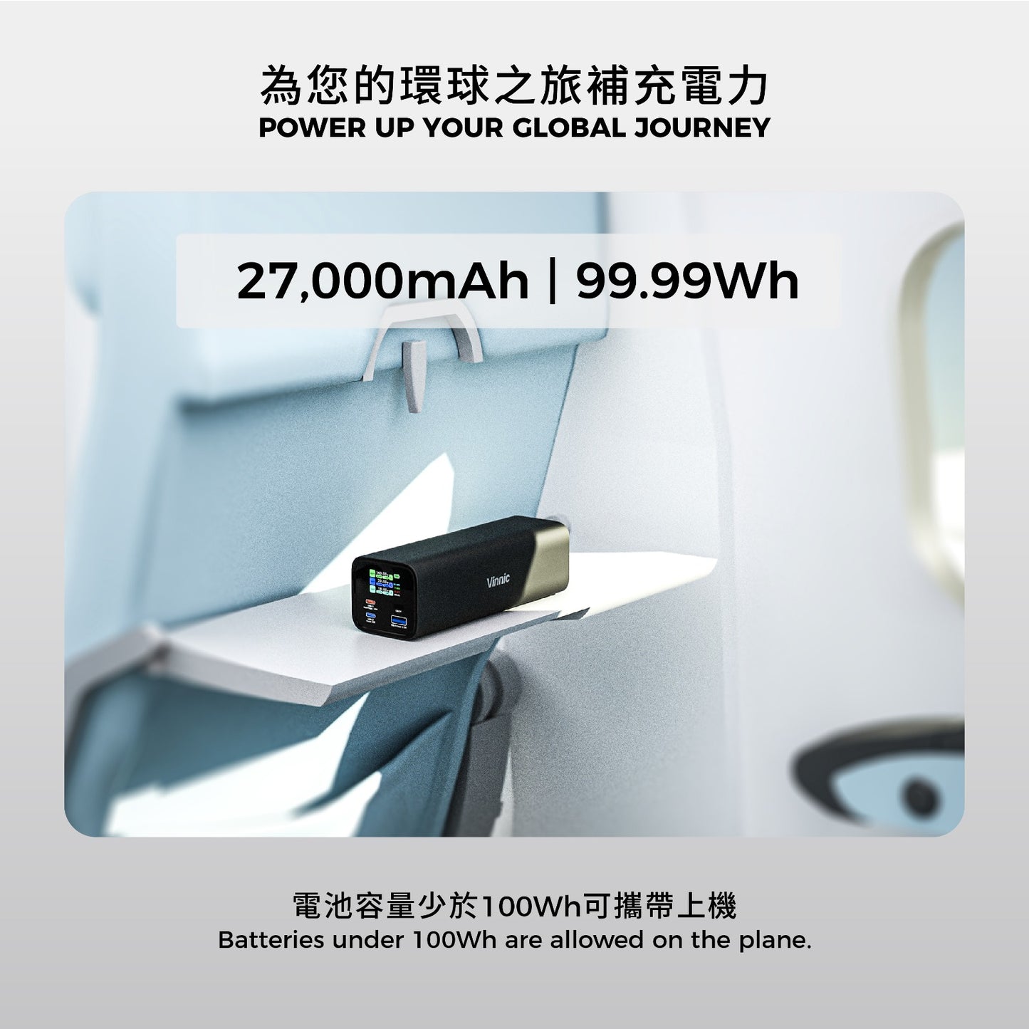 Vinnic 銀戰士電池 - 【HV140WG1-27BK】Mount Parker 2 140W PD3.1 27000mAh 行動電源 充電寶 - 為筆記型電腦和手機快速充電(可攜帶上飛機)