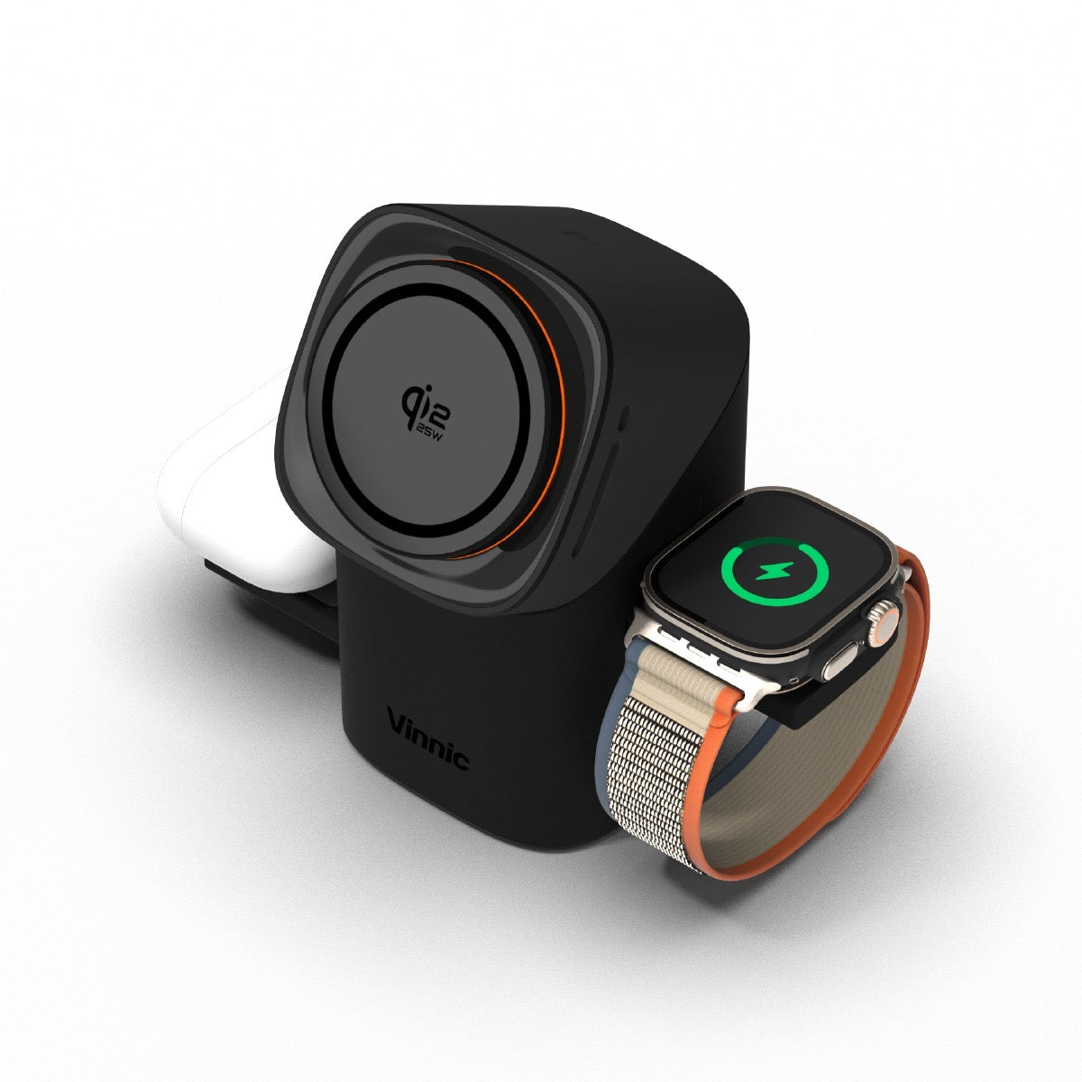 Vinnic 銀戰士電池 - 【31WSCG8-BK】OWL PEAK 3 磁吸無線充電座 | Qi2.2 25W 快充、支援 Apple/Samsung 雙系統手錶 (黑色)